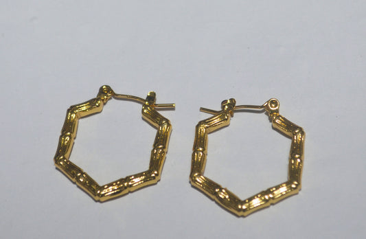 Anti Tarnish Hexagon Bamboo Design Gold Plated Hoop Earrings | Stylish Artificial Jewellery for Women