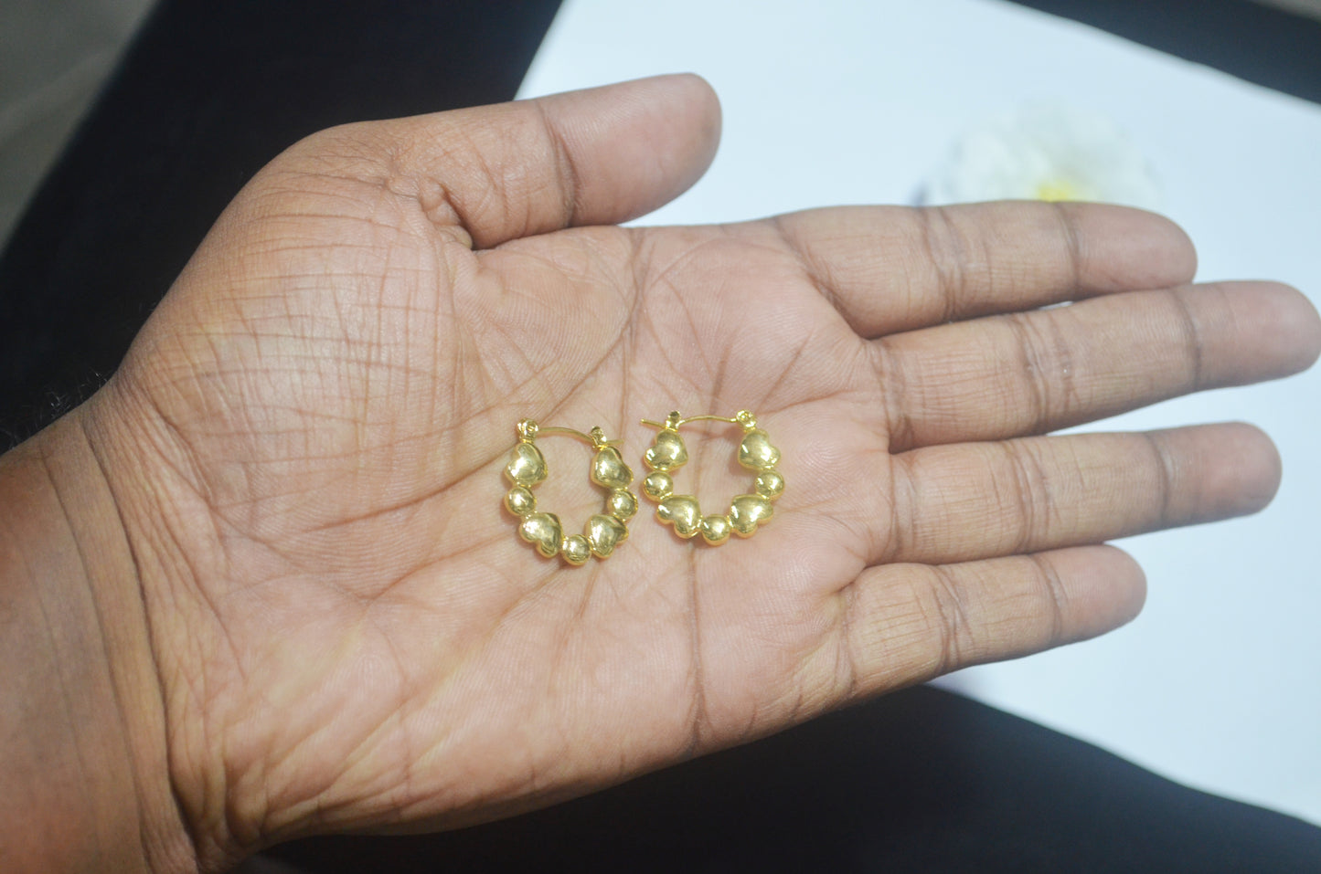 Heart Shaped Beaded Hoop Earrings - Cute Gold Plated Anti Tarnish Finish