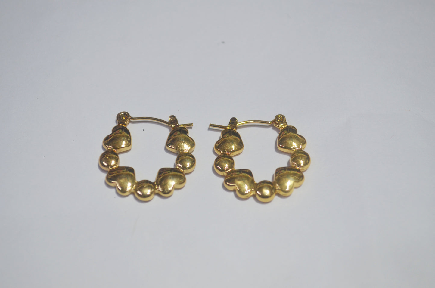 Heart Shaped Beaded Hoop Earrings - Cute Gold Plated Anti Tarnish Finish