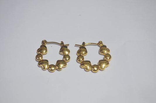 Heart Shaped Beaded Hoop Earrings - Cute Gold Plated Anti Tarnish Finish