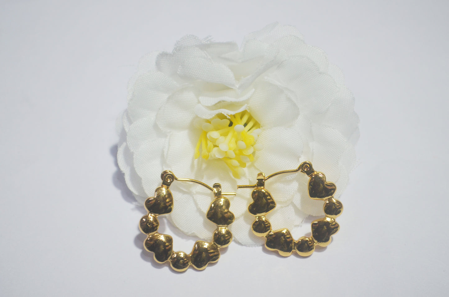 Heart Shaped Beaded Hoop Earrings - Cute Gold Plated Anti Tarnish Finish