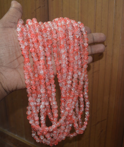 Dual-tone color Crackle Glass Beads - 26cm Strings, Pack of 5