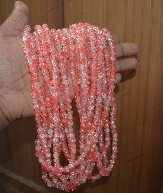 Dual-tone color Crackle Glass Beads - 26cm Strings, Pack of 5