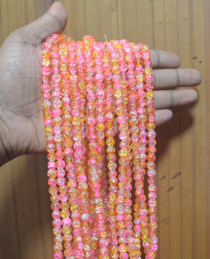 Dual-tone color Crackle Glass Beads - 26cm Strings, Pack of 5