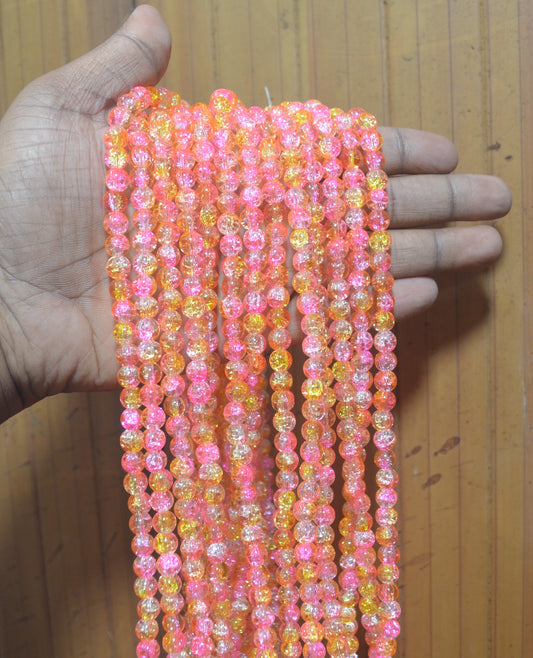 Dual-tone color Crackle Glass Beads - 26cm Strings, Pack of 5