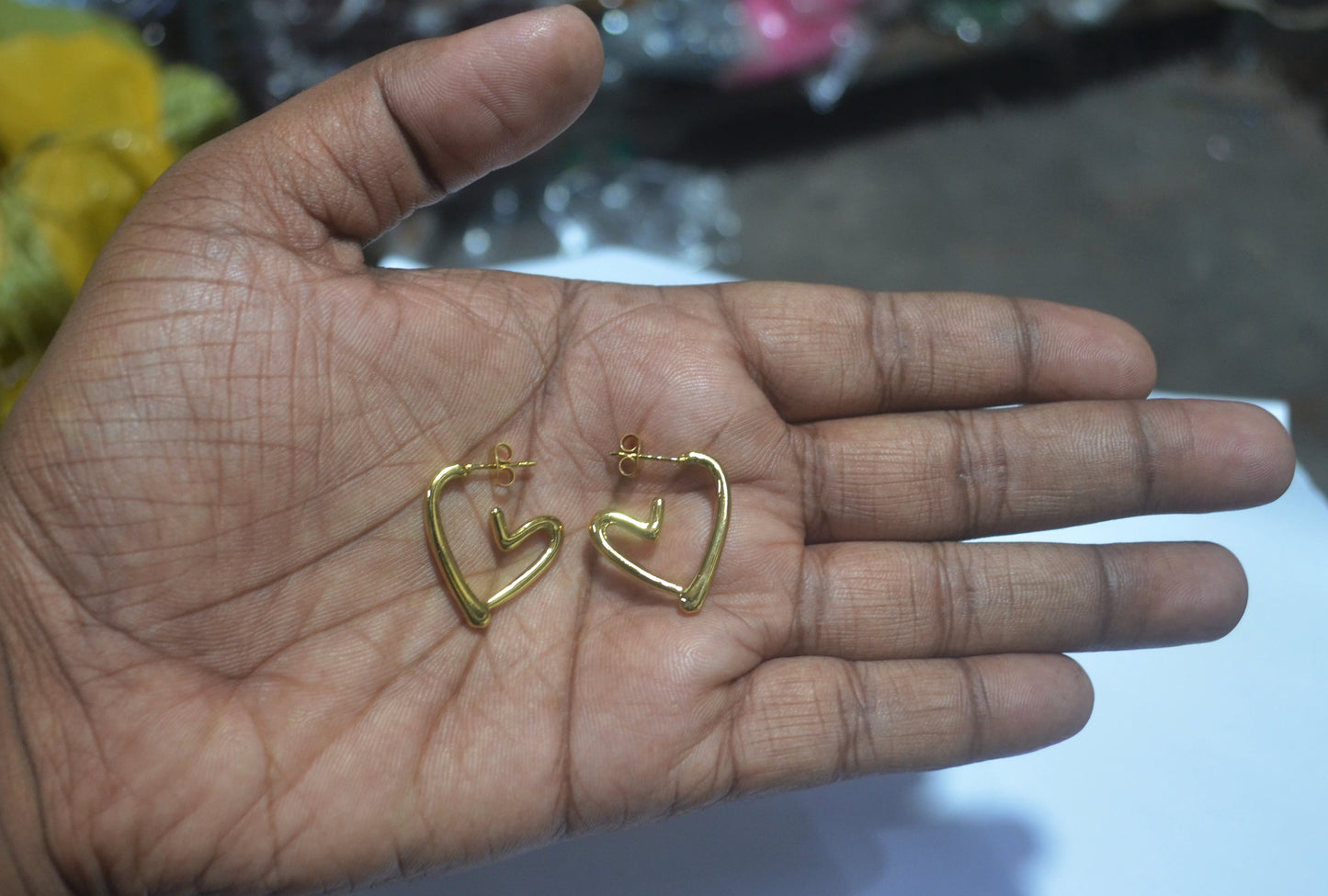 Trendy Gold-Tone Abstract Heart Shape Anti Tarnish Earrings for Women & Girls
