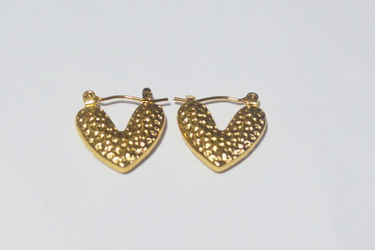 Anti Tarnish Hammered Heart Huggie Hoop Earrings