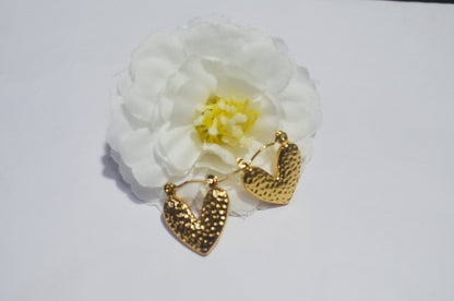 Anti Tarnish Hammered Heart Huggie Hoop Earrings