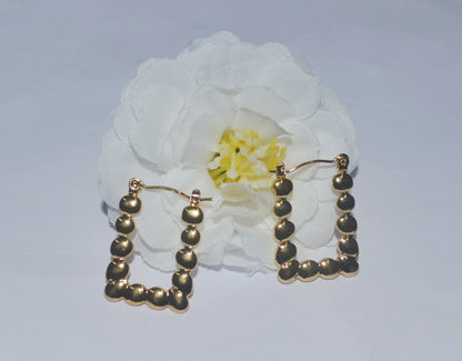 Anti Tarnish Geometric Design Beaded Square Hoop Earrings