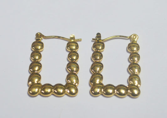 Anti Tarnish Geometric Design Beaded Square Hoop Earrings