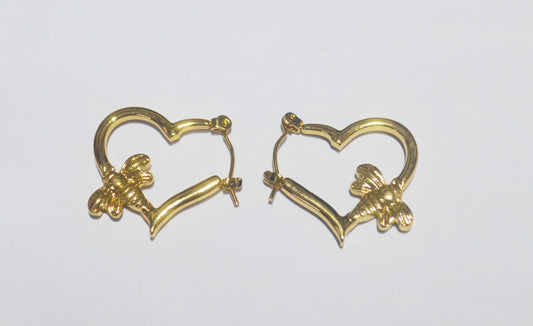 Elegant Gold Heart-Shaped Earrings with Butterfly Detailing - Anti Tarnish Earrings