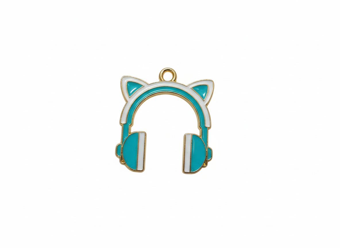 NAGNESHI Blue Cat Ear Headphone Enamel Charms Metal Pendant for Jewelry Making