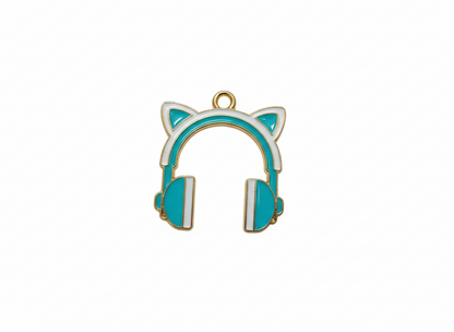 NAGNESHI Blue Cat Ear Headphone Enamel Charms Metal Pendant for Jewelry Making