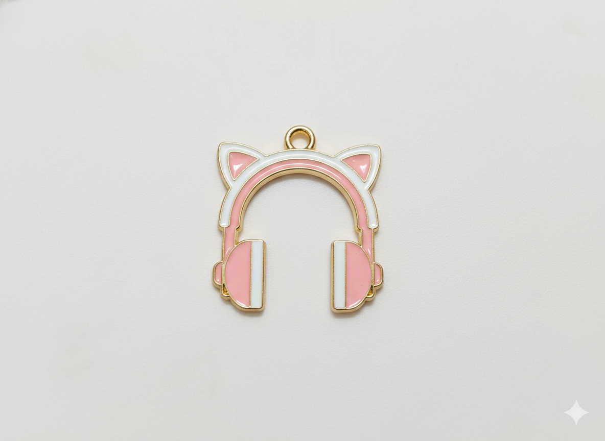 NAGNESHI Pink Cat Ear Headphone Enamel Charms Metal Pendant for Jewelry Making