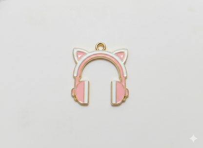 NAGNESHI Pink Cat Ear Headphone Enamel Charms Metal Pendant for Jewelry Making