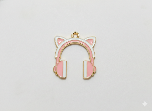 NAGNESHI Pink Cat Ear Headphone Enamel Charms Metal Pendant for Jewelry Making