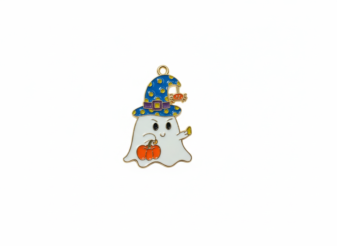 NAGNESHI Ghost with Spooky Blue Hat Enamel Charms Metal Pendant for Jewelry Making