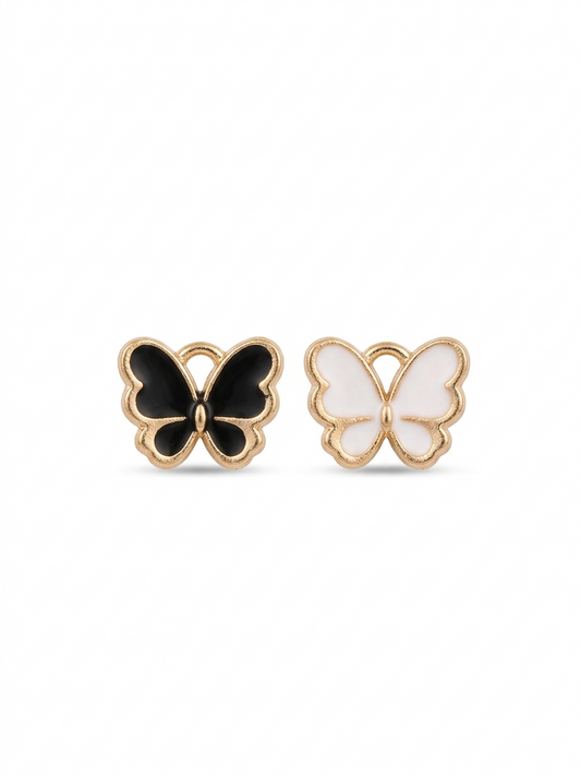 NAGNESHI Butterfly Charms Set – Black and White Enamel Butterfly Pendants with Gold-Tone Border for DIY Jewelry Making, Dainty Bracelet Charms