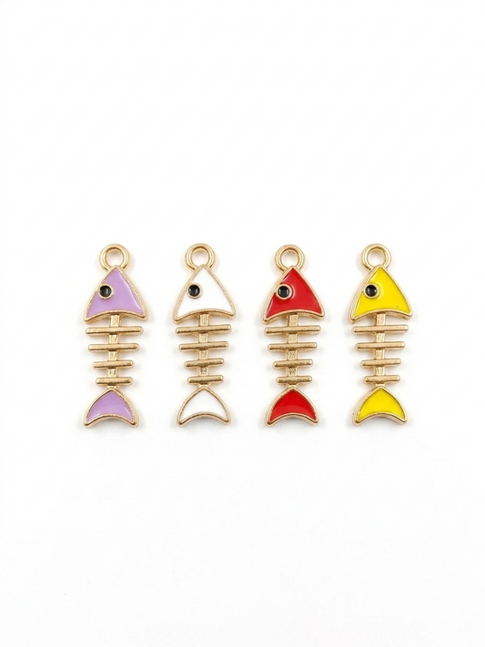 NAGNESHI Fish Bone Enamel Charms – Gold-Tone Skeleton Fish Pendants for Jewelry Making – DIY Cat Lover Bracelets, Edgy Earrings, & Nautical Keychain ,Crafts