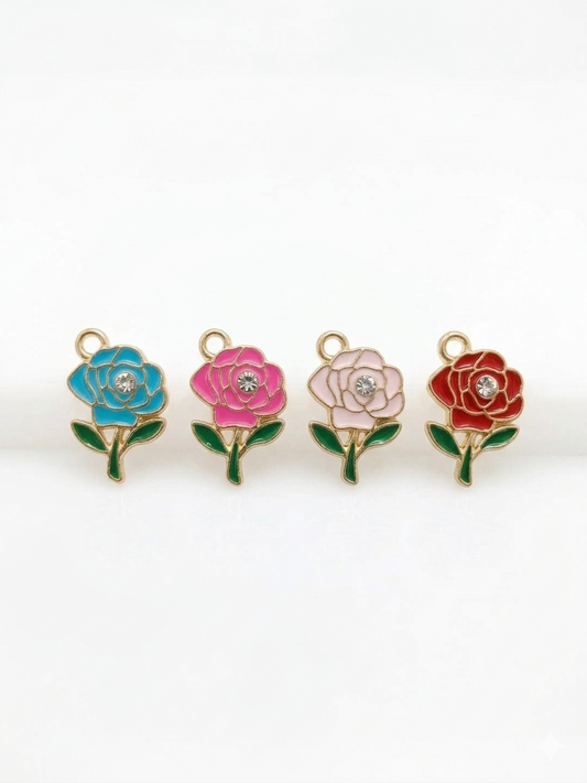 NAGNESHI Mixed Enamel Rose Flower Charms for DIY Jewelry Making, Charm Bracelets, Necklaces