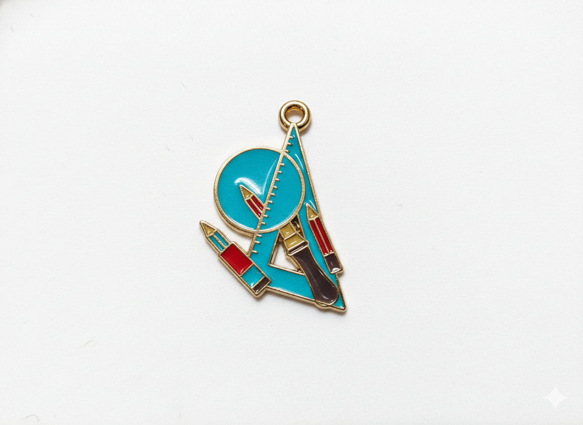 NAGNESHI Blue Drafting Ruler, Pencil & Paintbrush Enamel Charms Metal Pendant for Jewelry Making