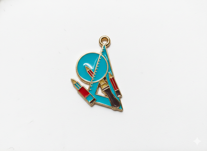 NAGNESHI Blue Drafting Ruler, Pencil & Paintbrush Enamel Charms Metal Pendant for Jewelry Making