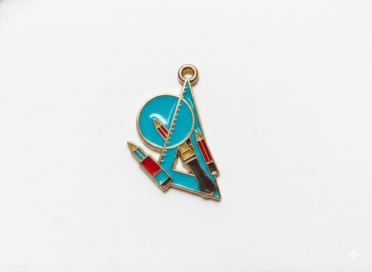 NAGNESHI Blue Drafting Ruler, Pencil & Paintbrush Enamel Charms Metal Pendant for Jewelry Making