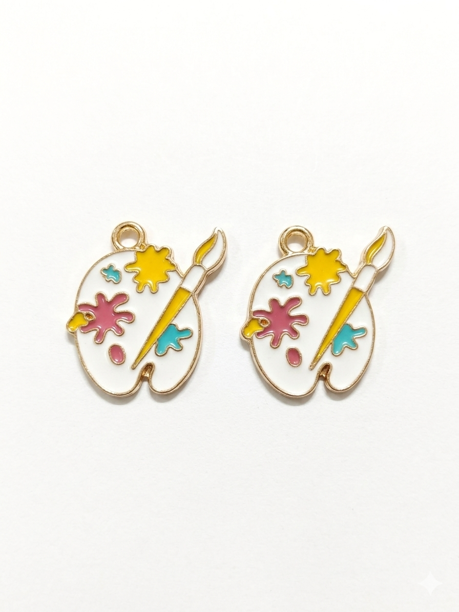 NAGNESHI Artist Paint Palette Enamel Charms - Gold Tone Painter’s Palette & Brush for DIY Jewelry Making, Charm Bracelets, Necklaces