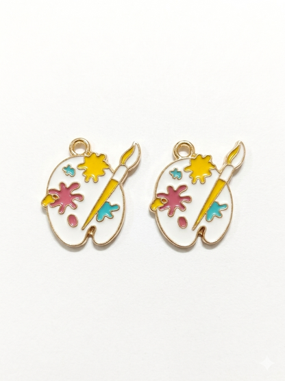 NAGNESHI Artist Paint Palette Enamel Charms - Gold Tone Painter’s Palette & Brush for DIY Jewelry Making, Charm Bracelets, Necklaces