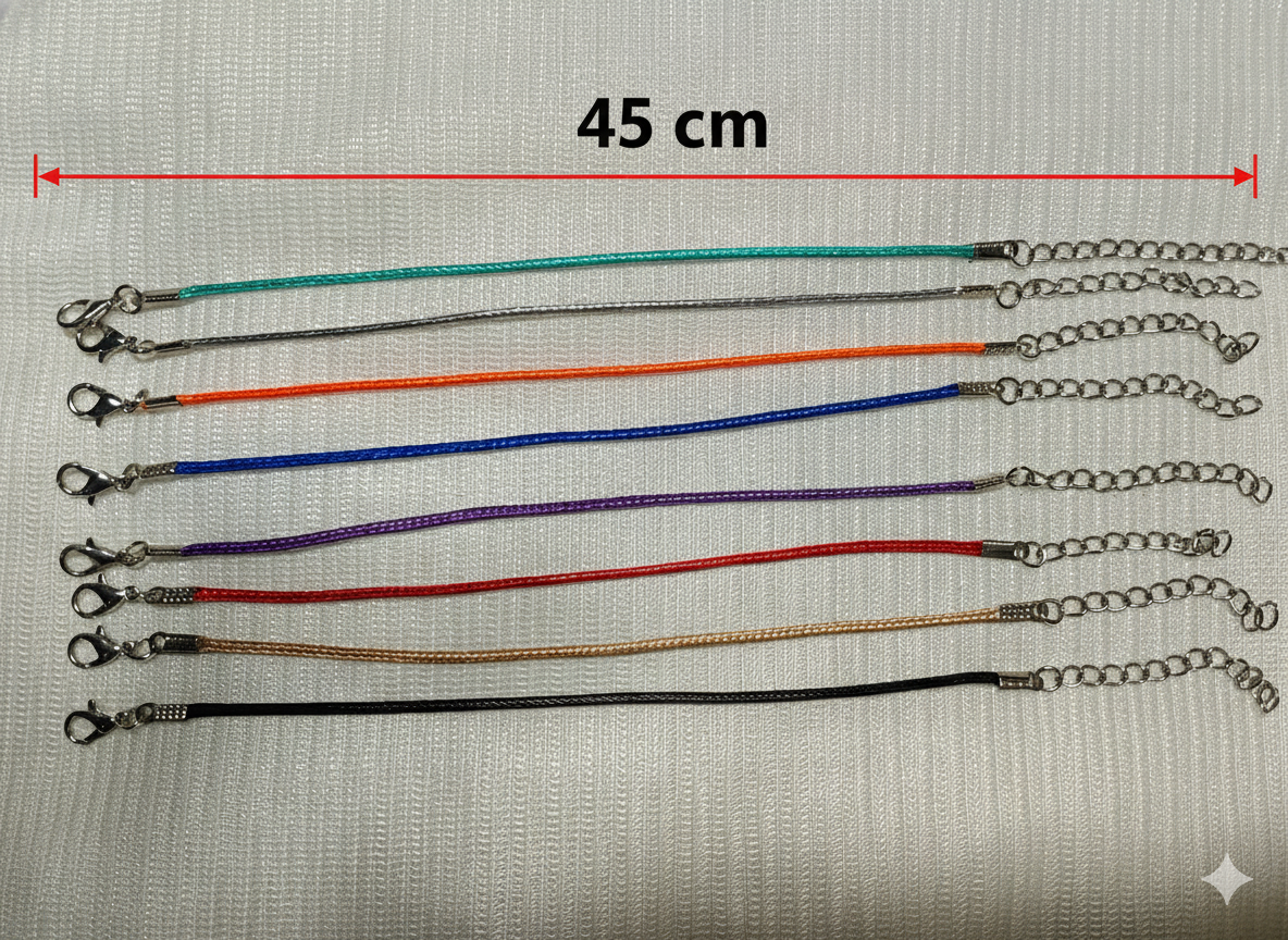 Set of 10 Colorful Cord Chains for Pendants & Charms (Adjustable Length)