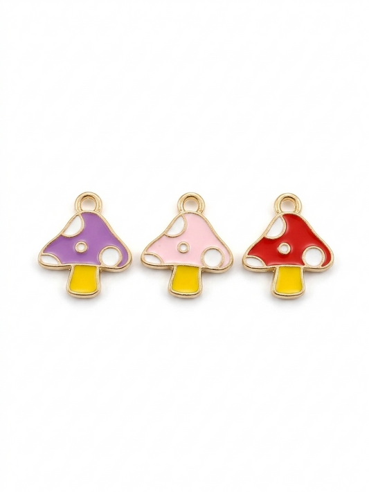 NAGNESHI Mushroom Enamel Charms – Gold-Tone Toadstool Pendants for Jewelry Making, DIY Cottagecore Bracelets, Fairy Garden Necklaces & Earrings
