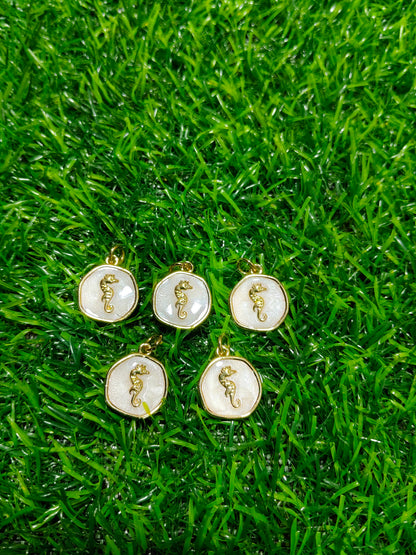 Anti-Tarnish Seahorse Charms | Gold & Pearlescent Enamel Pendants