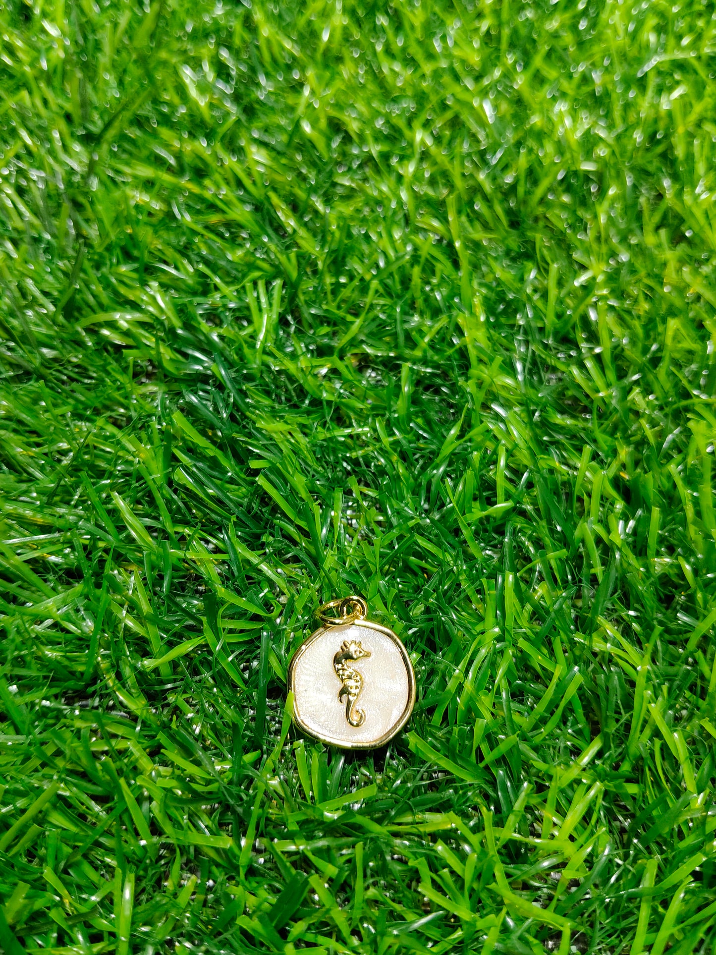 Anti-Tarnish Seahorse Charms | Gold & Pearlescent Enamel Pendants