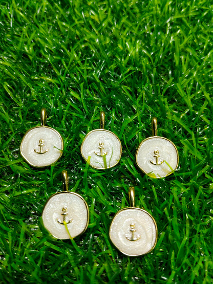 Anti-Tarnish Anchor Charms | Gold & Pearlescent Enamel Pendants