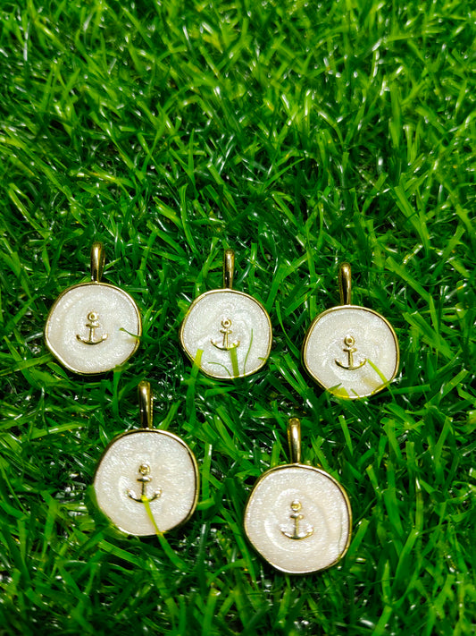 Anti-Tarnish Anchor Charms | Gold & Pearlescent Enamel Pendants