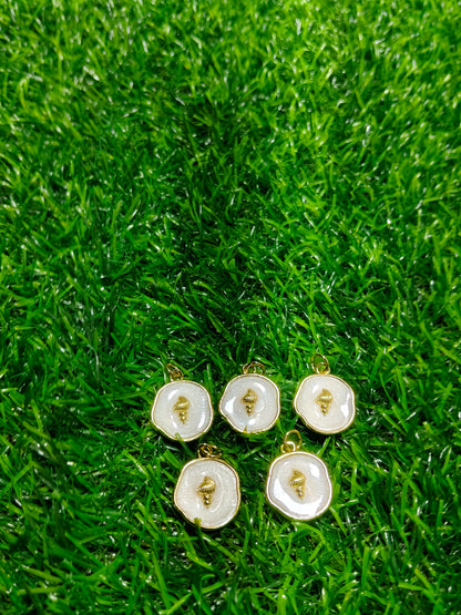 Anti-Tarnish Gold Seed Drop Charms | Pearlescent White Enamel Pendants