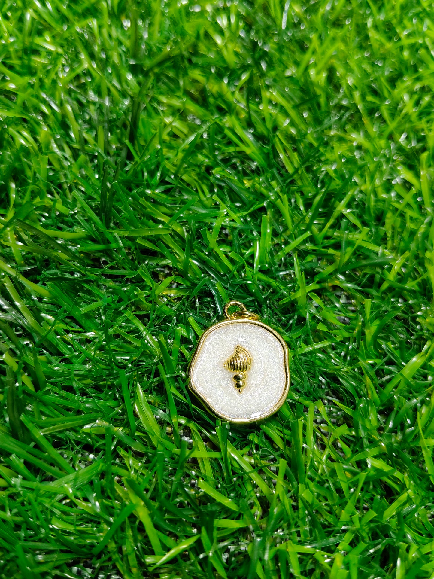 Anti-Tarnish Gold Seed Drop Charms | Pearlescent White Enamel Pendants