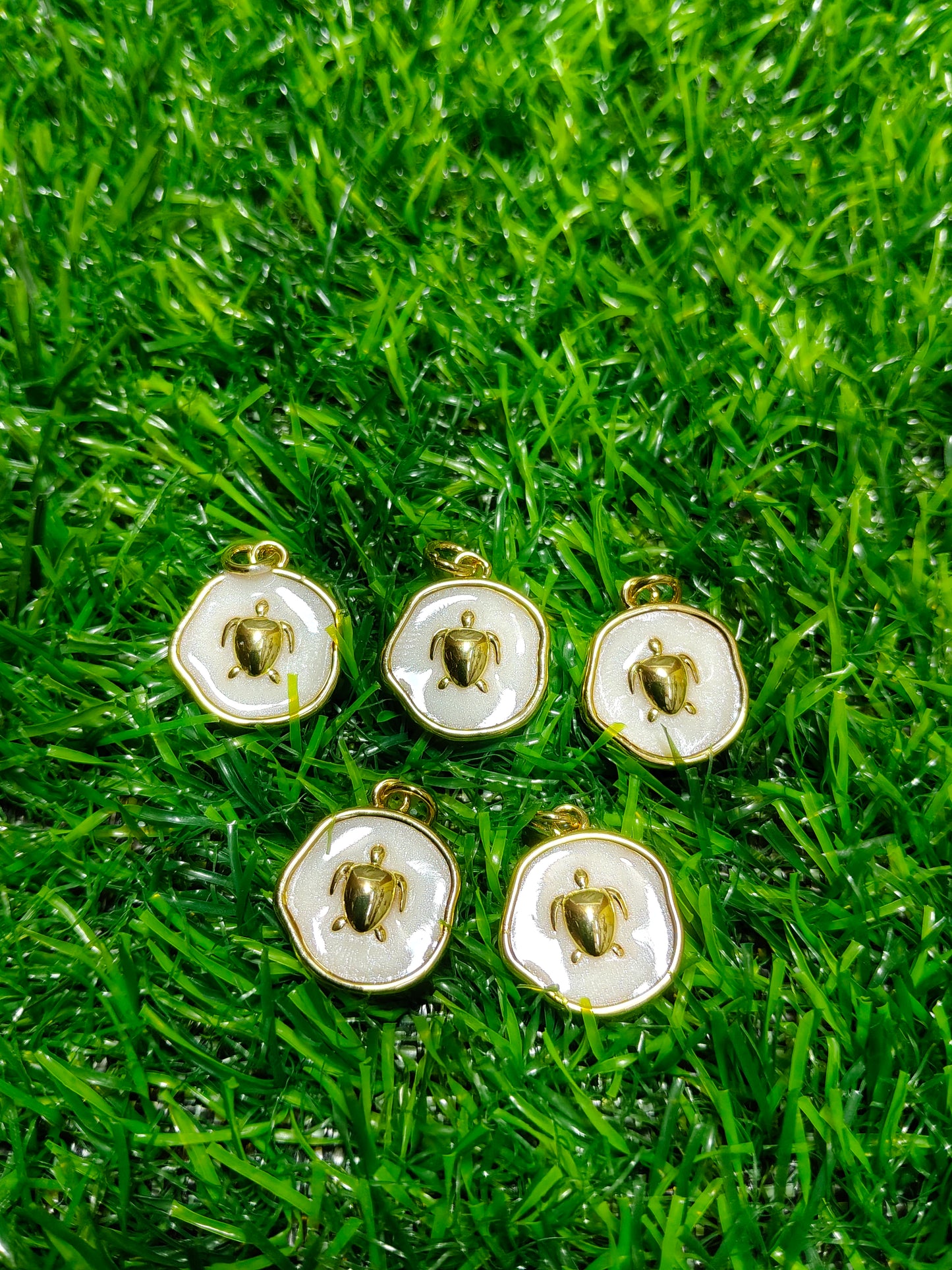 Anti-Tarnish Sea Turtle Charms | Gold & Pearlescent Enamel Pendants