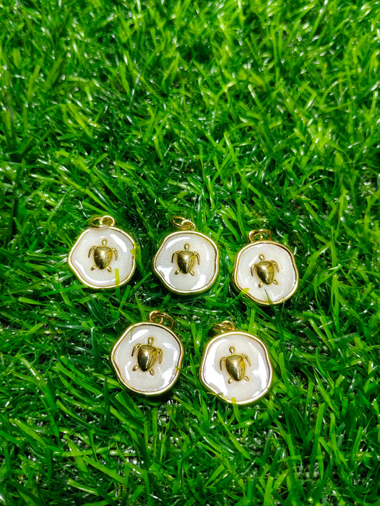 Anti-Tarnish Sea Turtle Charms | Gold & Pearlescent Enamel Pendants