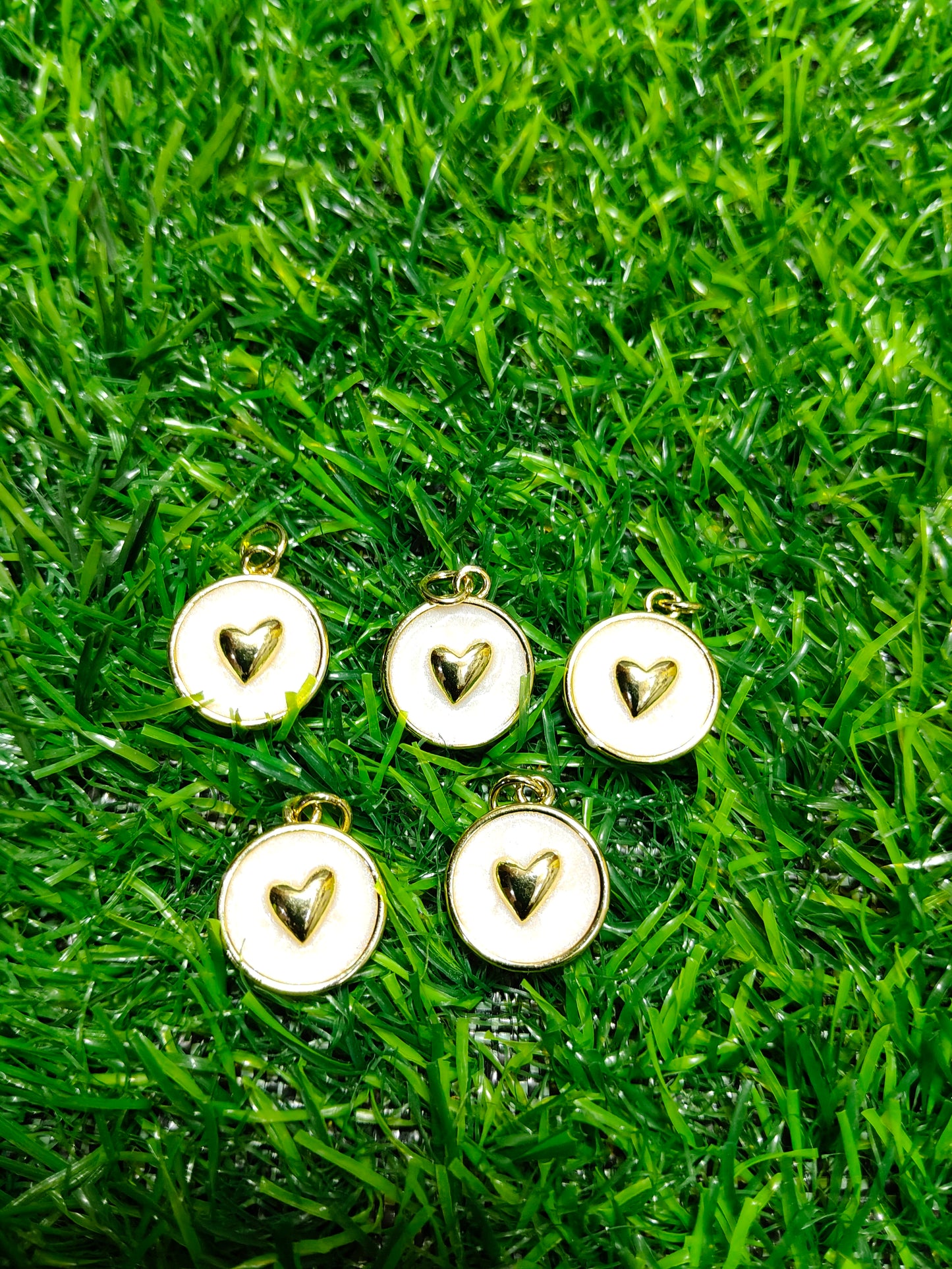 Anti-Tarnish Heart Charms | Gold & Pearlescent Enamel Pendants