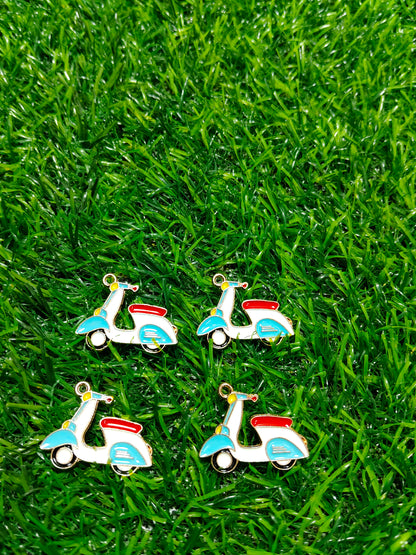 Retro Scooter Charms | White, Blue & Red Enamel Vehicle Pendants