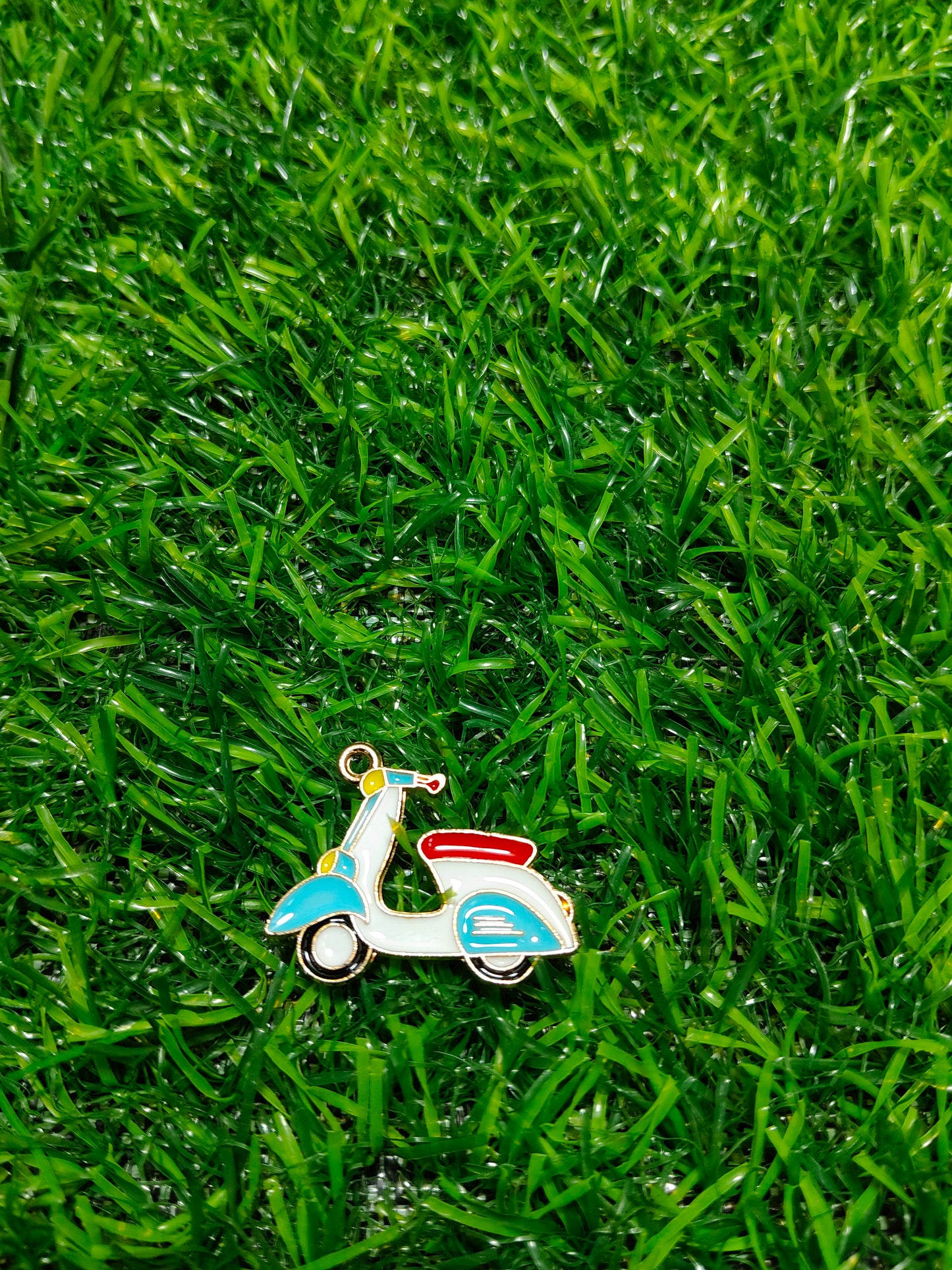 Retro Scooter Charms | White, Blue & Red Enamel Vehicle Pendants