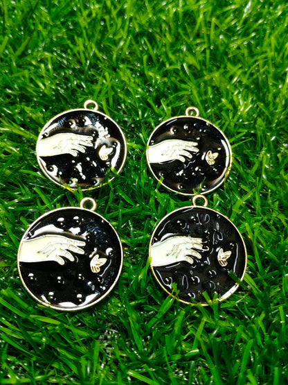 Black Enamel Celestial Hand Charms | Butterfly and Star Pendants