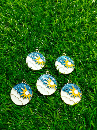 Glitter Sun and Clouds Enamel Charms | Celestial Sky Pendants