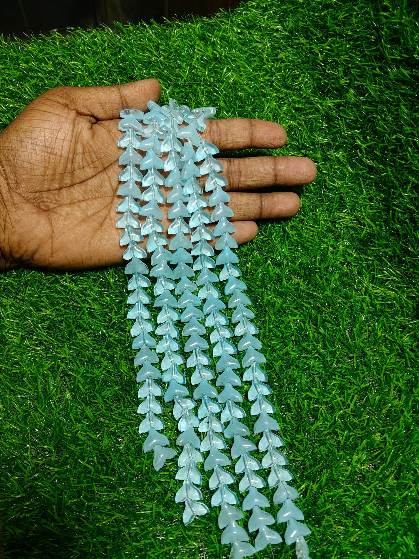 30-Piece Sky Blue Frosted Fish Tail Beads (Single Strings)