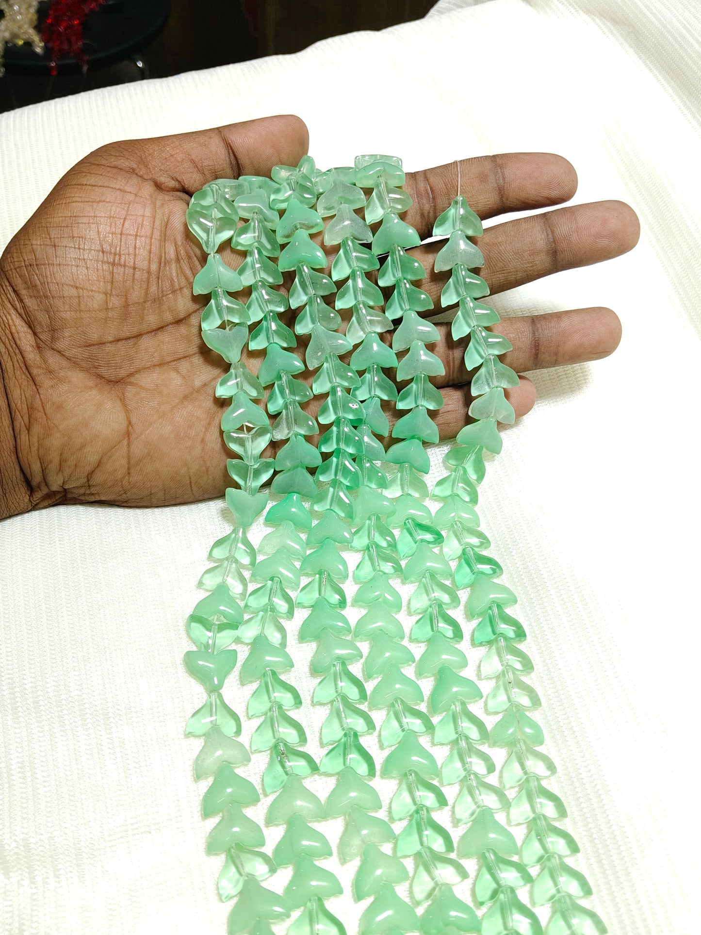 30-Piece Dual Tone Fish Tail Beads | Clear & Light Green Ocean Glass (Single Strings)