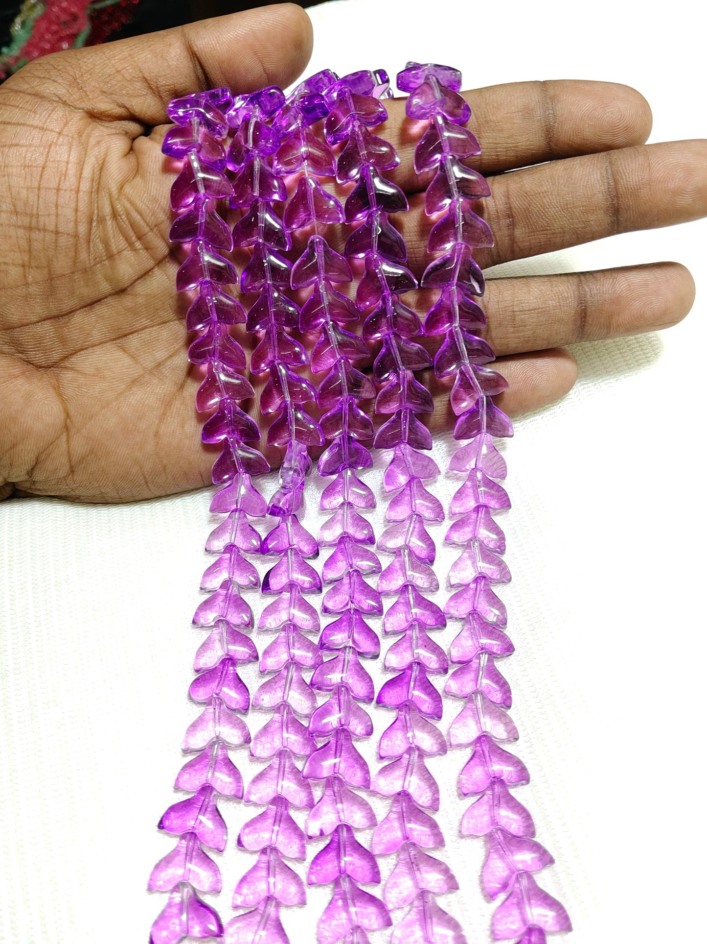 30-Piece Dual Tone Fish Tail Beads | Clear & Purple Ocean Glass (Single Strings)