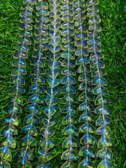 60-Piece Dual Tone Fish Tail Beads | Clear & blue Ocean Glass (2 Strings)