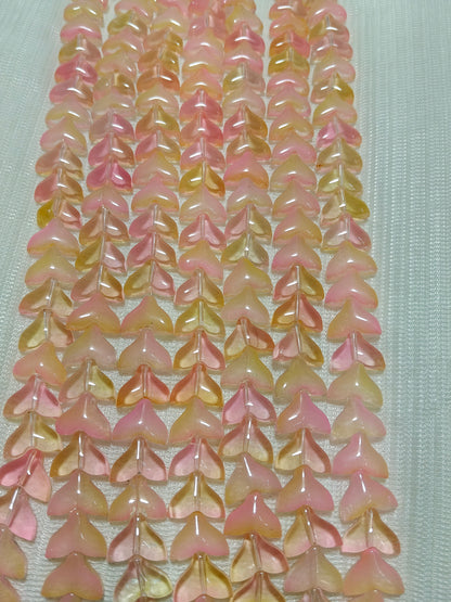 30-Piece Dual Tone Fish Tail Beads | Baby Pink & Yellow Ocean Glass (Single Strings)