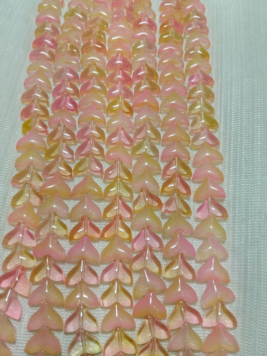 60-Piece Dual Tone Fish Tail Beads | Baby Pink & Yellow Ocean Glass (2 Strings)
